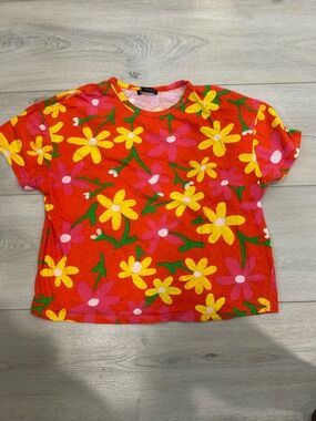 ZARA Floral Daisy Print Short Sleeve T-Shirt Size Small 🌼🌸